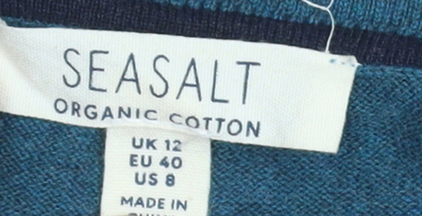 Seasalt Women Blue Organic Cotton Cardigan UK 12 Long Sleeve Knit