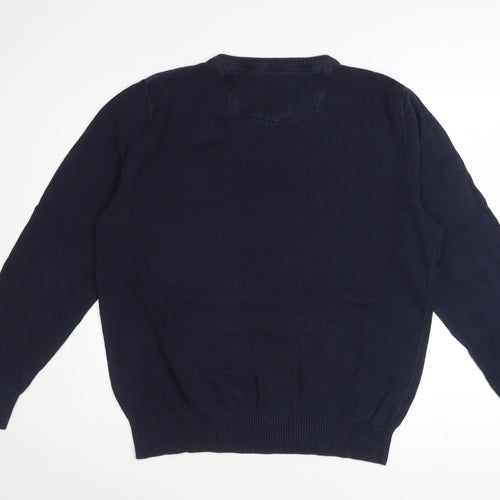 Fat Face Men Blue Cotton Cashmere V-Neck Jumper Size L Classic Fit