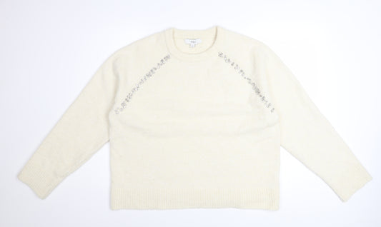 Marks and Spencer Women’s Ivory Beaded Crew Neck Jumper L
