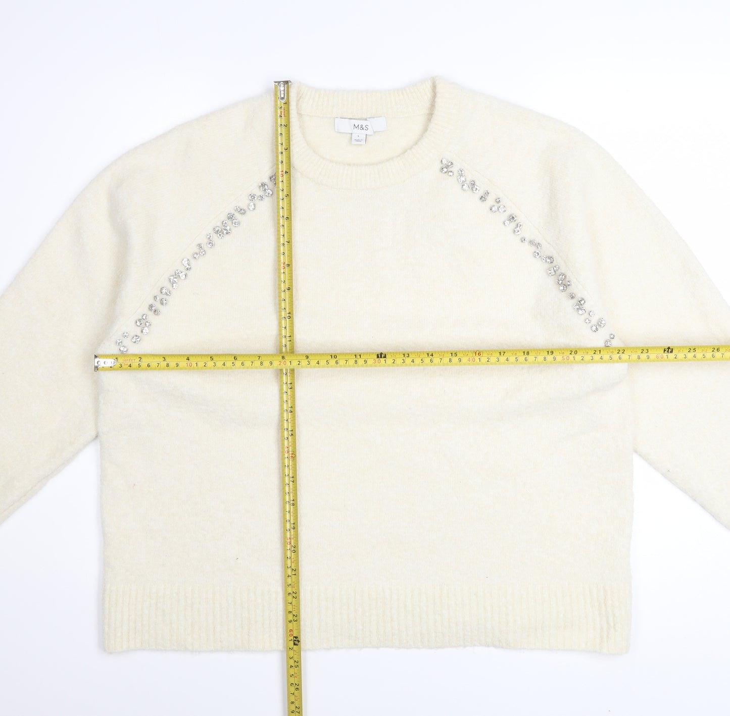 Marks and Spencer Women’s Ivory Beaded Crew Neck Jumper L
