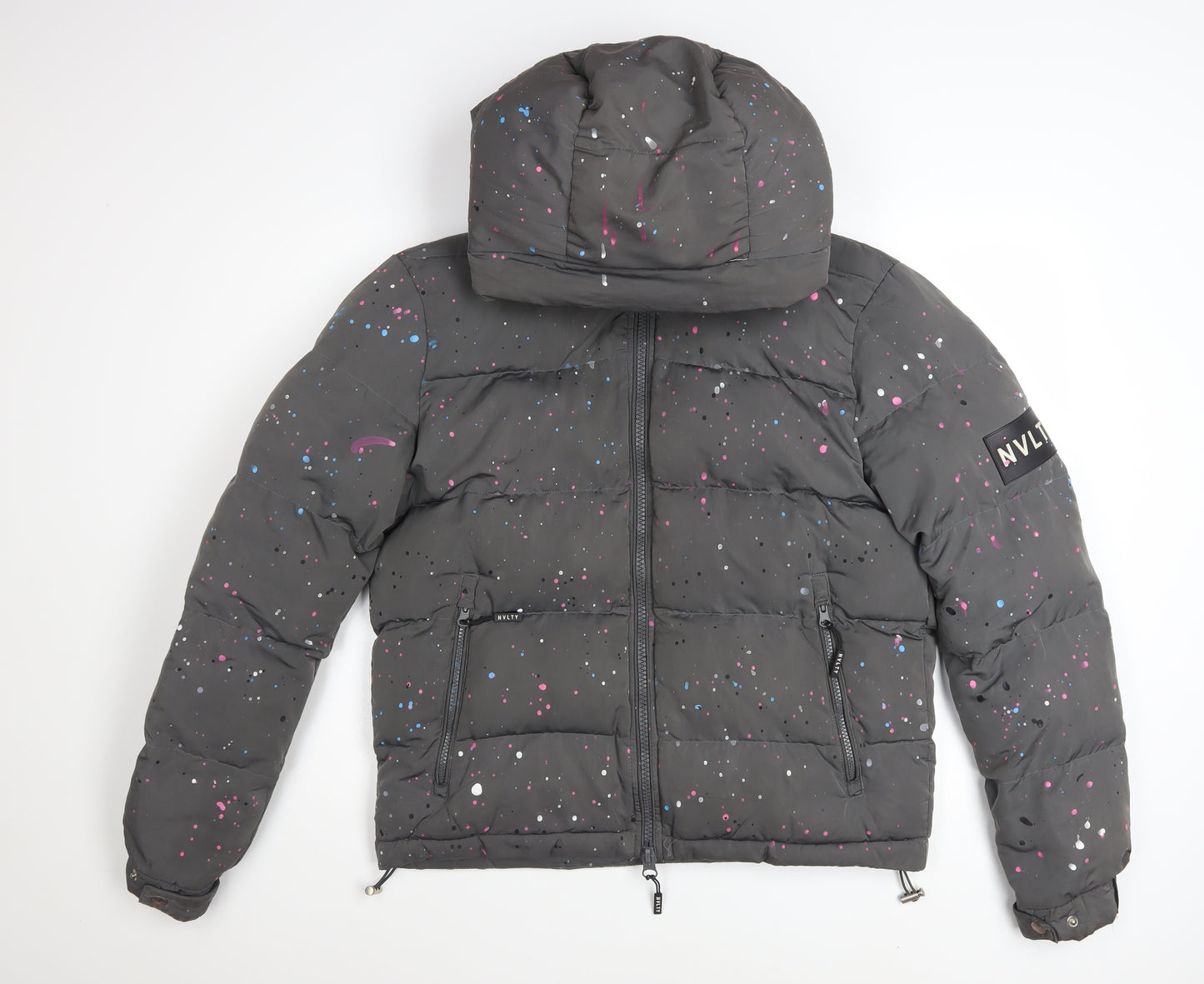 NVLTY Women's Grey Puffer Jacket S Hooded Quilted Winter Coat
