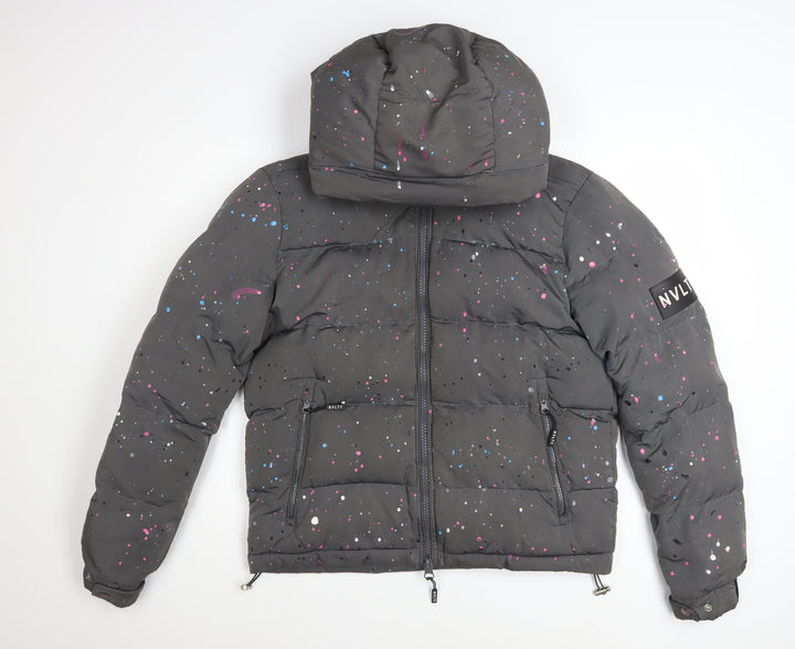 NVLTY Women's Grey Puffer Jacket S Hooded Quilted Winter Coat