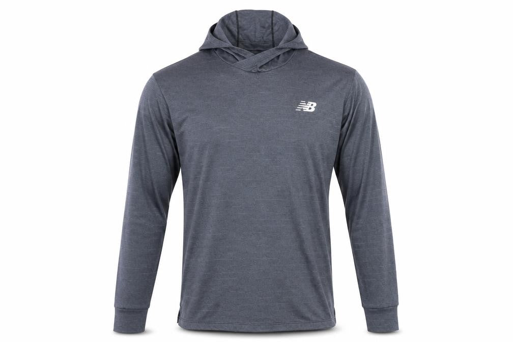 Front view of New Balance Men's Grey Pullover Athletic Hoodie S