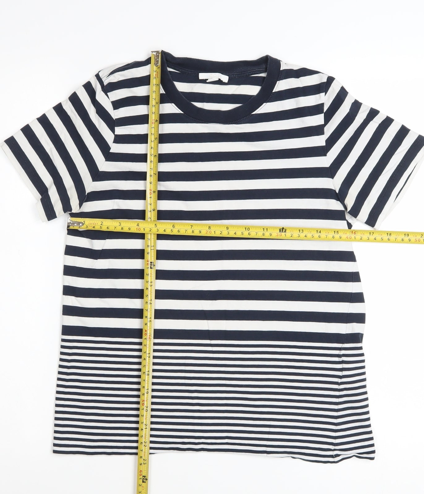 COS Women's Navy Striped Cotton Short Sleeve T-Shirt Size S