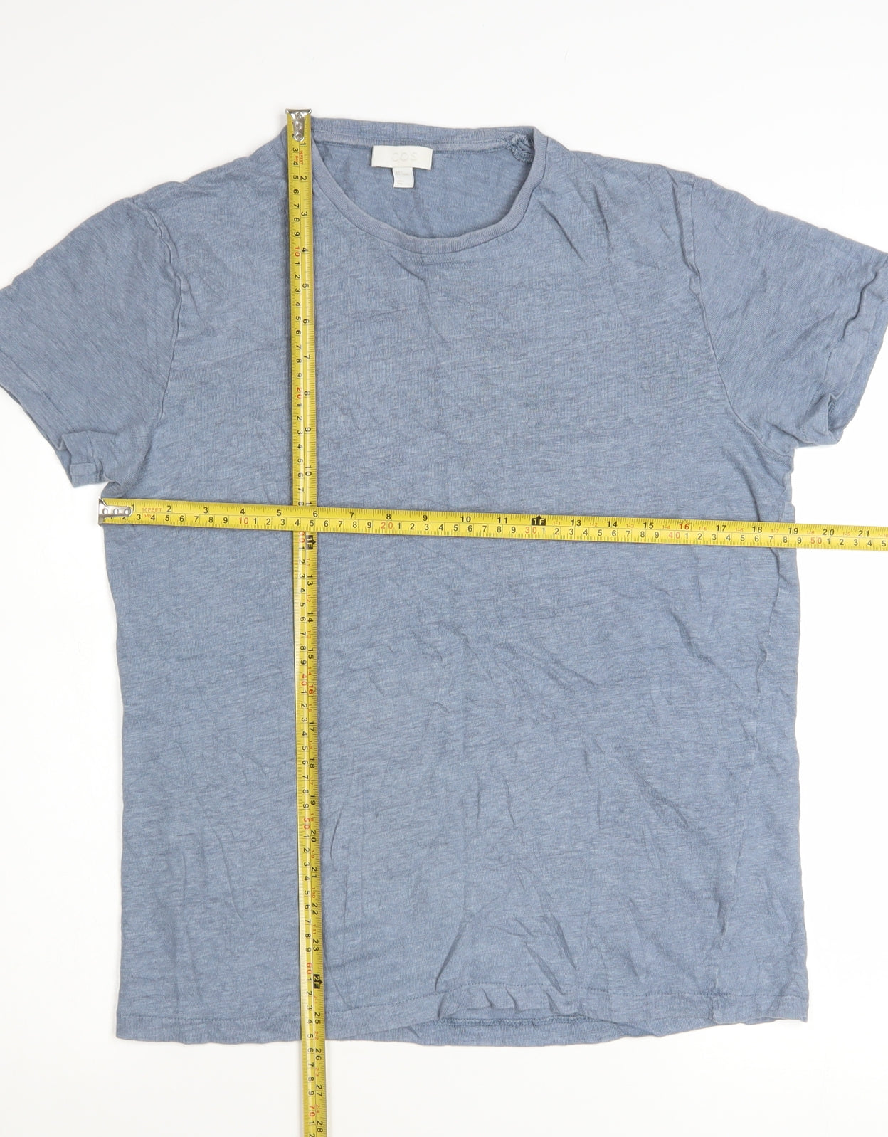 COS Women's Blue Linen Basic Short Sleeve T-Shirt Size S