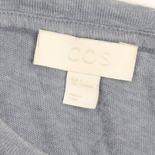 COS Women's Blue Linen Basic Short Sleeve T-Shirt Size S