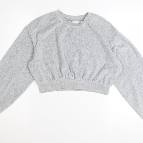 Bershka Womens Grey XS Cropped Pullover Sweatshirt Lightweight