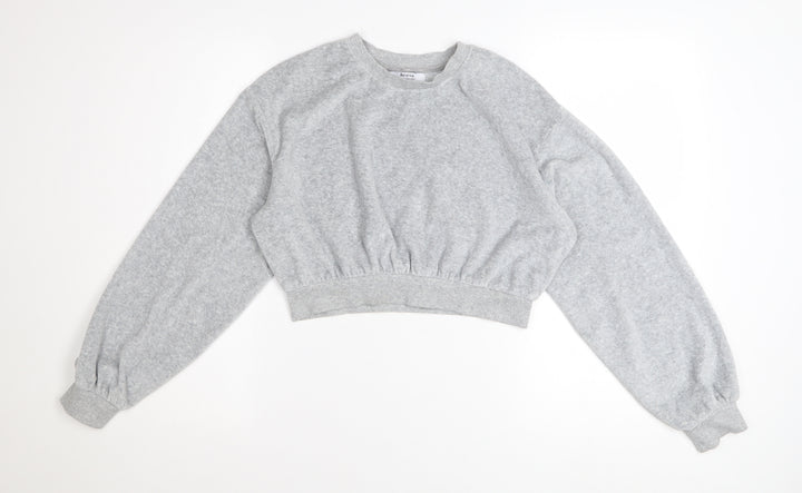 Bershka Womens Grey XS Cropped Pullover Sweatshirt Lightweight