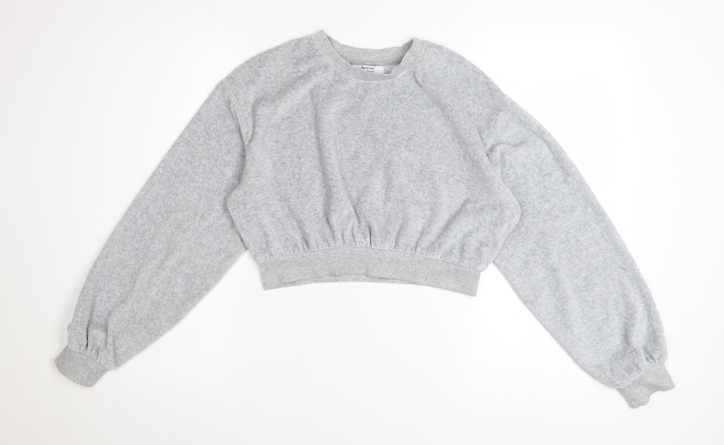 Bershka Womens Grey XS Cropped Pullover Sweatshirt Lightweight