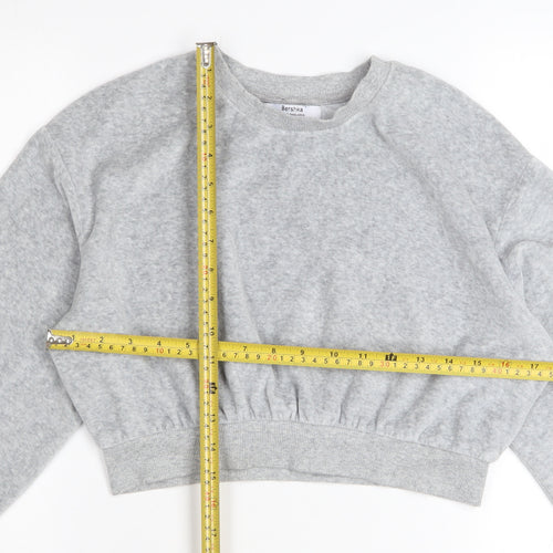 Bershka Womens Grey XS Cropped Pullover Sweatshirt Lightweight