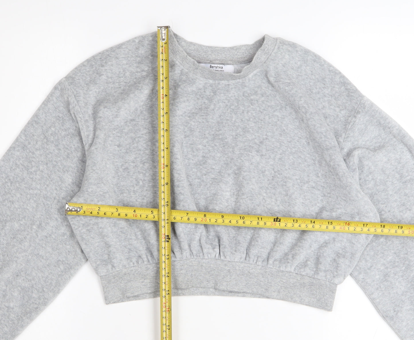 Bershka Womens Grey XS Cropped Pullover Sweatshirt Lightweight