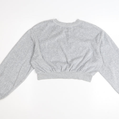 Bershka Womens Grey XS Cropped Pullover Sweatshirt Lightweight
