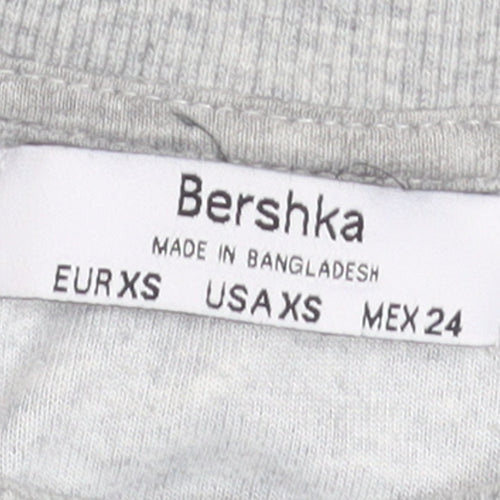 Bershka Womens Grey XS Cropped Pullover Sweatshirt Lightweight