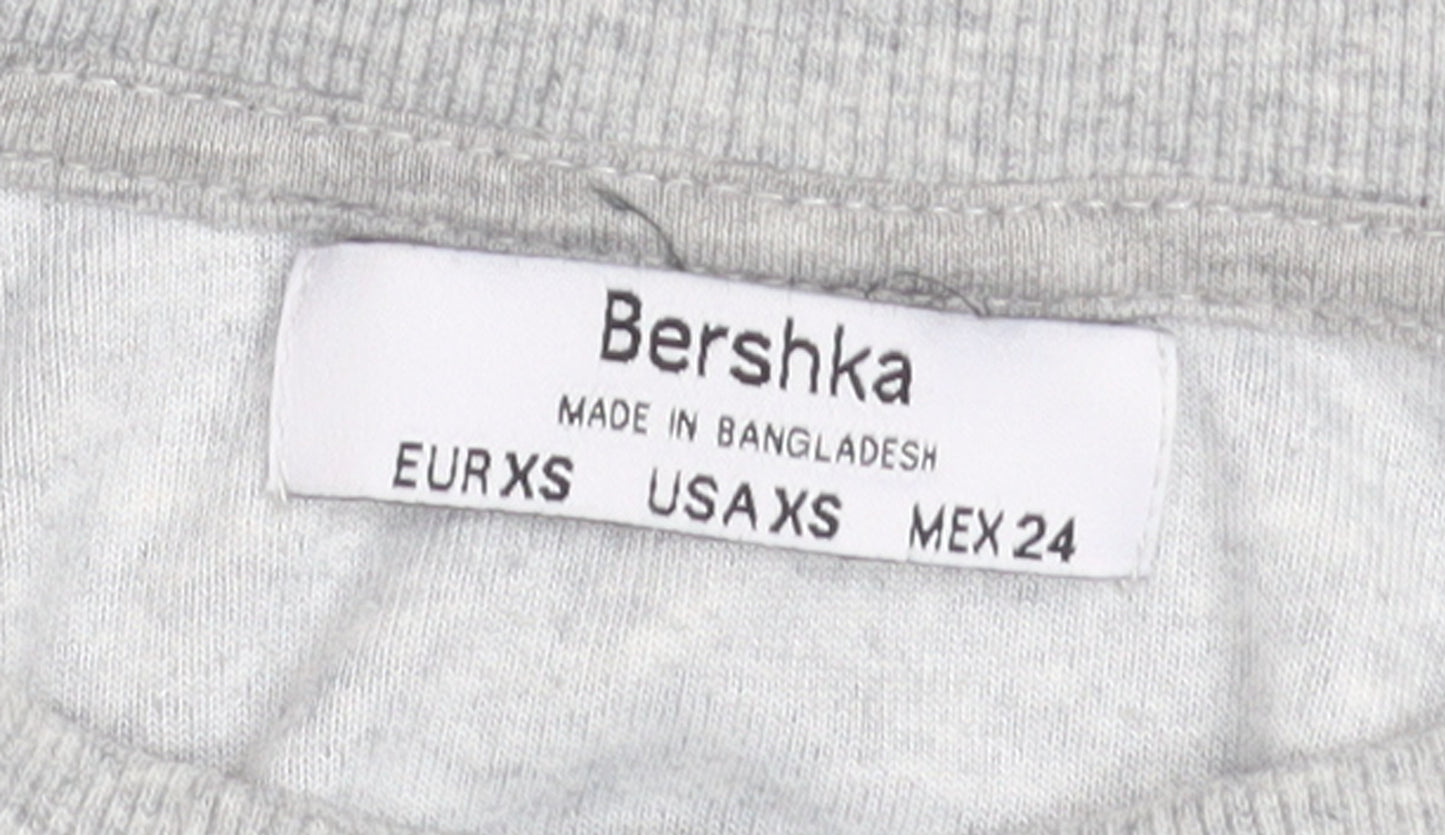 Bershka Womens Grey XS Cropped Pullover Sweatshirt Lightweight
