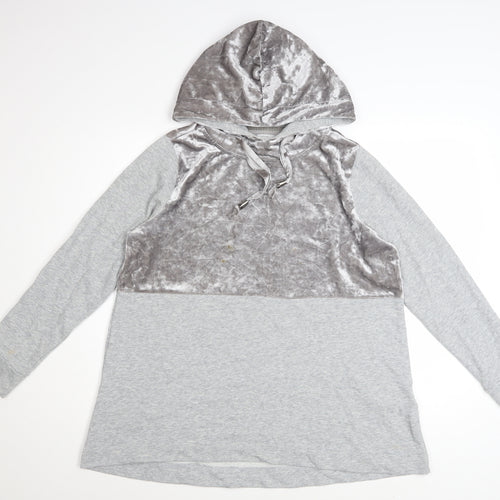 ONLY Womens Grey Velour Panel Hooded Pullover Sweatshirt M