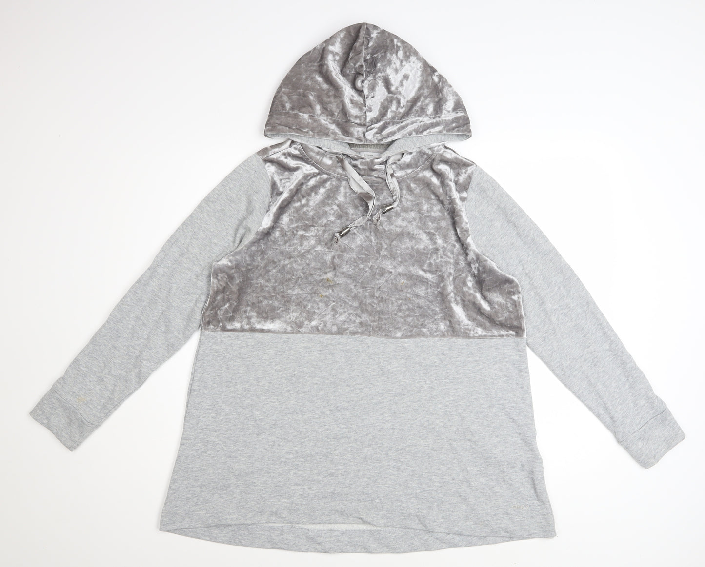 ONLY Womens Grey Velour Panel Hooded Pullover Sweatshirt M