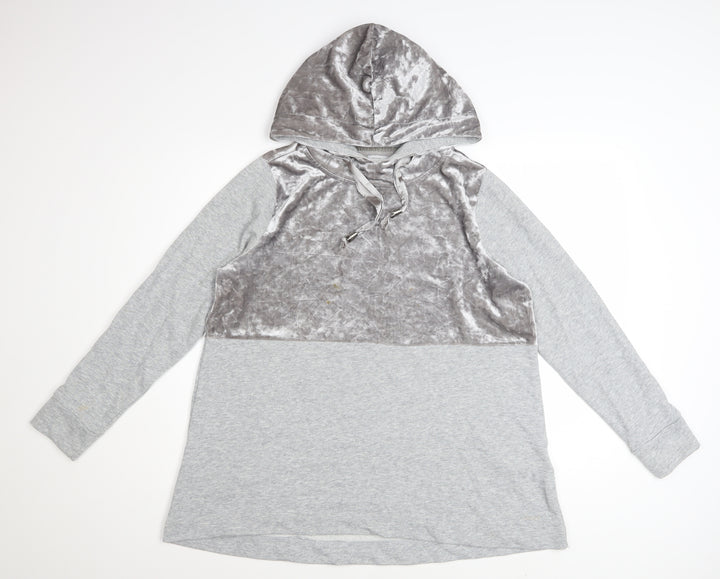 ONLY Womens Grey Velour Panel Hooded Pullover Sweatshirt M