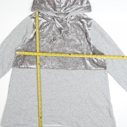 ONLY Womens Grey Velour Panel Hooded Pullover Sweatshirt M