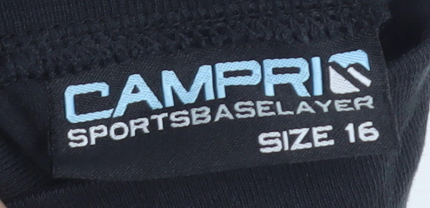 Campri Women's Black Roll Neck Long Sleeve Cotton Sports Top Size 16