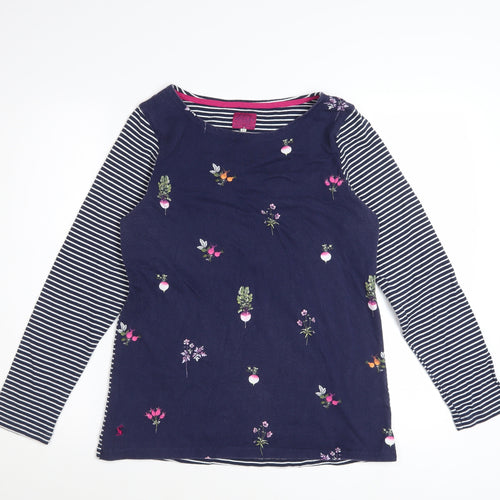 Joules Womens Blue Floral Stripe Long Sleeve Cotton Top Size 12