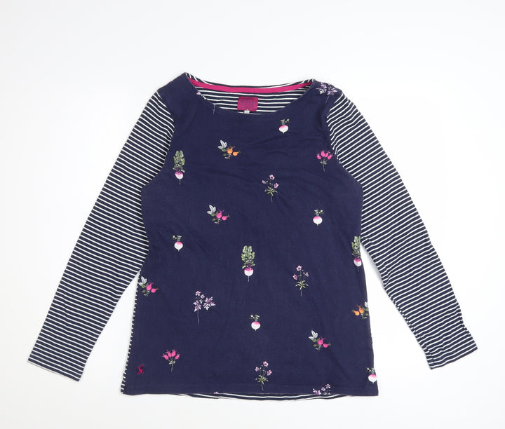 Joules Womens Blue Floral Stripe Long Sleeve Cotton Top Size 12