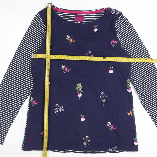 Joules Womens Blue Floral Stripe Long Sleeve Cotton Top Size 12