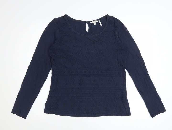 FatFace Women's Blue Long Sleeve Embroidered Tunic Blouse Size 12