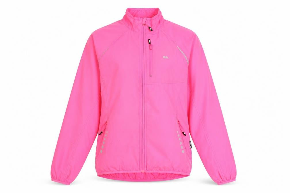Front view of Trespass women’s pink windbreaker jacket m reflective lightweight outdoor