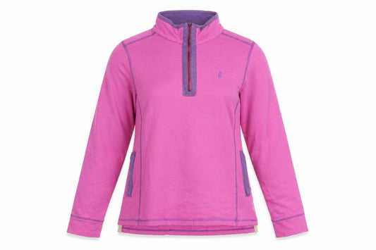Front view of Wombat Women Pink 1/2 Zip Pullover Sweatshirt, size 16