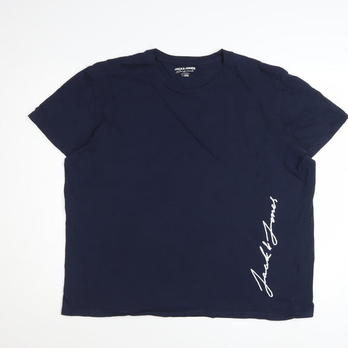 Jack & Jones Men's Blue XXL Cotton Crew Neck Graphic T-Shirt