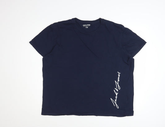 Jack & Jones Men's Blue XXL Cotton Crew Neck Graphic T-Shirt