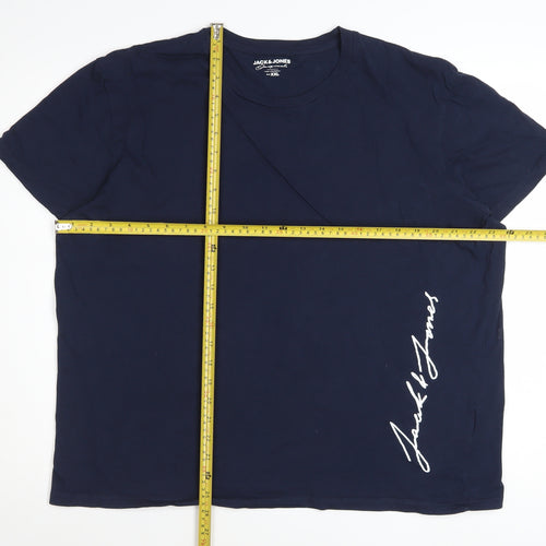 Jack & Jones Men's Blue XXL Cotton Crew Neck Graphic T-Shirt