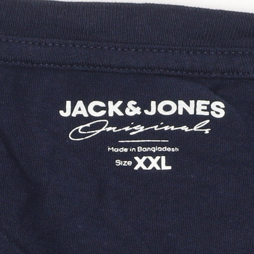 Jack & Jones Men's Blue XXL Cotton Crew Neck Graphic T-Shirt
