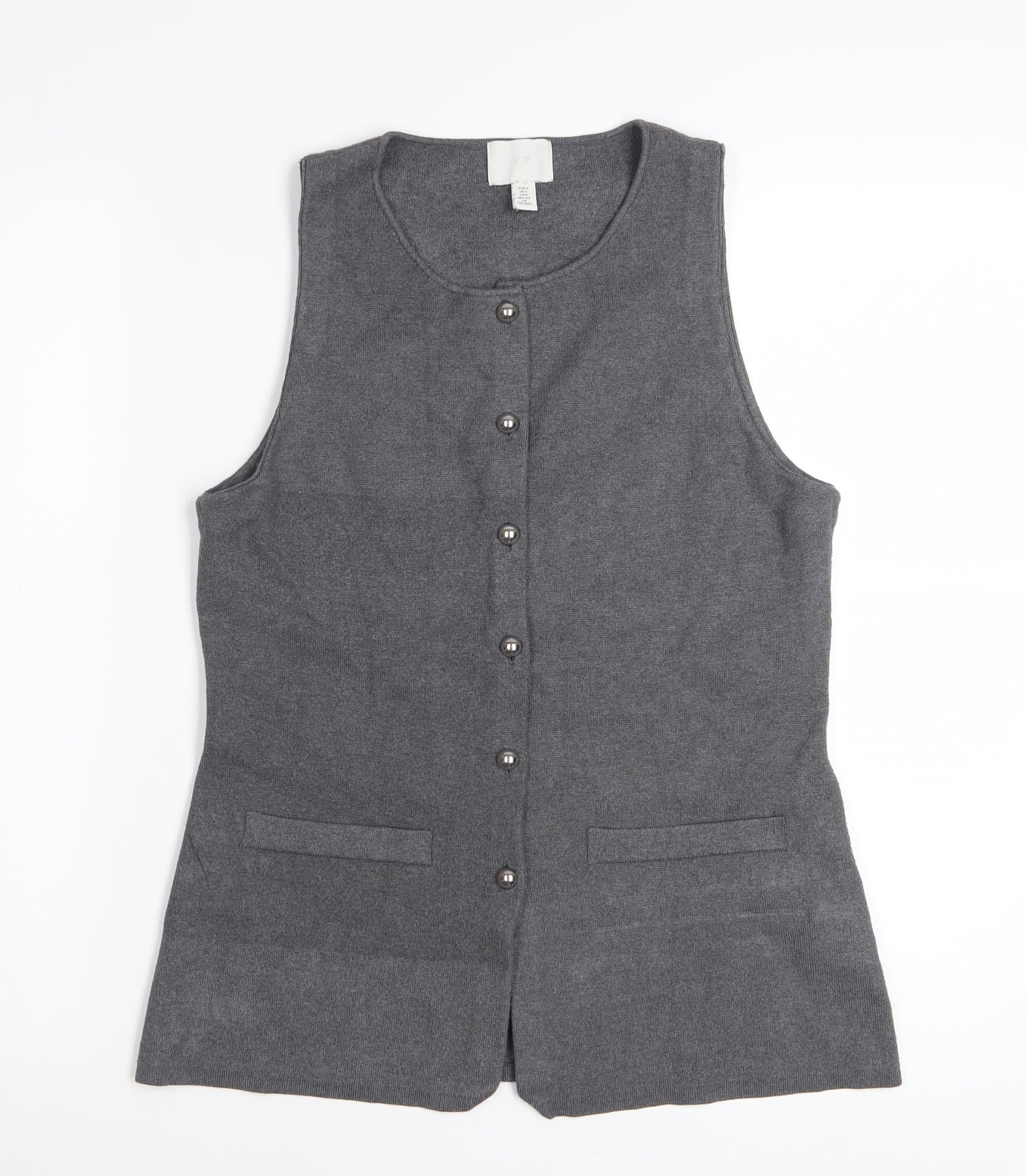 H&M Women's Grey Sleeveless Knit Button Blouse Size S