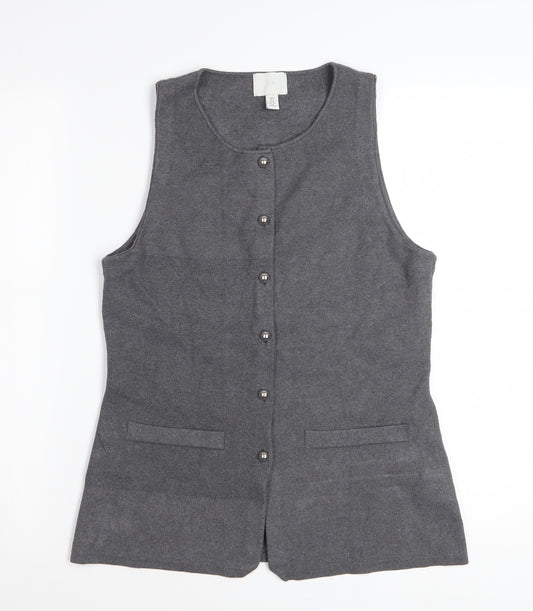 H&M Women's Grey Sleeveless Knit Button Blouse Size S