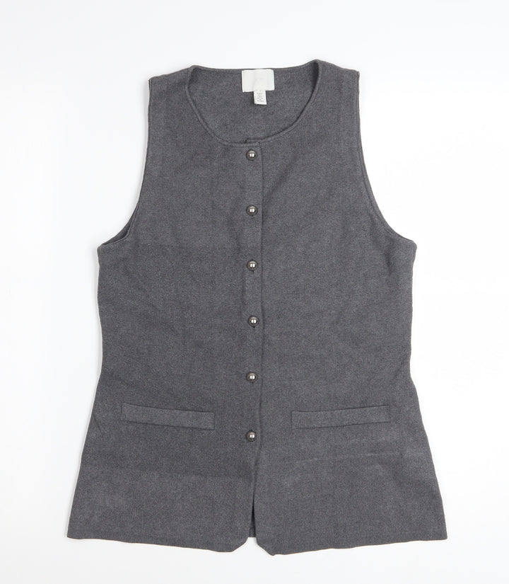 H&M Women's Grey Sleeveless Knit Button Blouse Size S