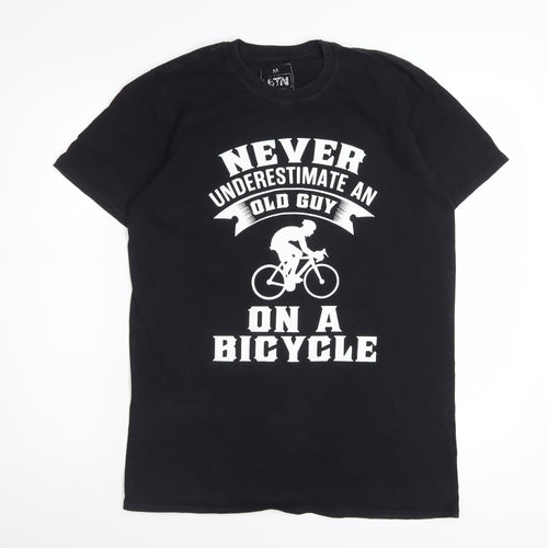 6TN Men's Black Funny Bicycle Graphic Cotton T-Shirt Size M