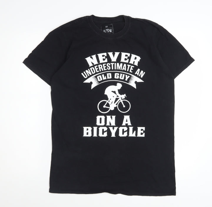 6TN Men's Black Funny Bicycle Graphic Cotton T-Shirt Size M