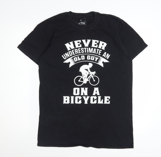 6TN Men's Black Funny Bicycle Graphic Cotton T-Shirt Size M
