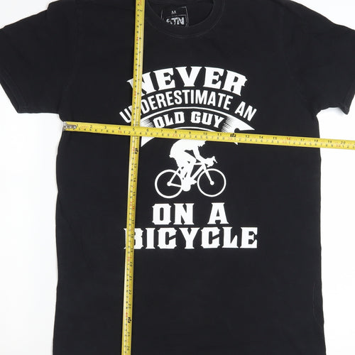 6TN Men's Black Funny Bicycle Graphic Cotton T-Shirt Size M