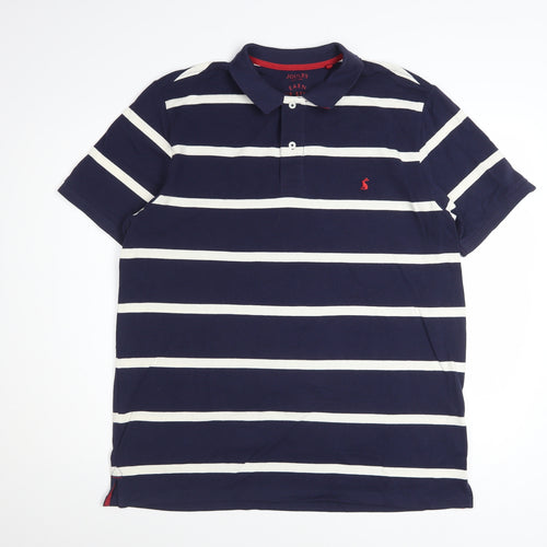 Joules Men's Blue White Striped Cotton Polo Shirt Size L