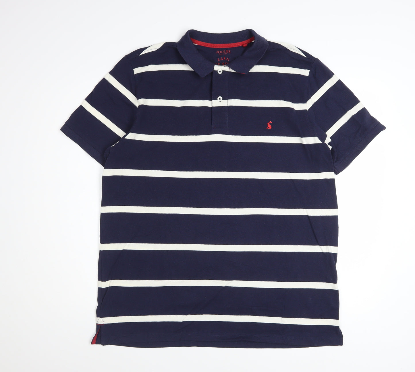 Joules Men's Blue White Striped Cotton Polo Shirt Size L