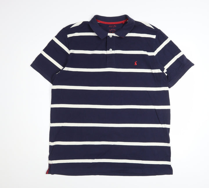 Joules Men's Blue White Striped Cotton Polo Shirt Size L