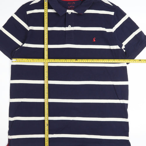 Joules Men's Blue White Striped Cotton Polo Shirt Size L