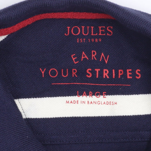 Joules Men's Blue White Striped Cotton Polo Shirt Size L