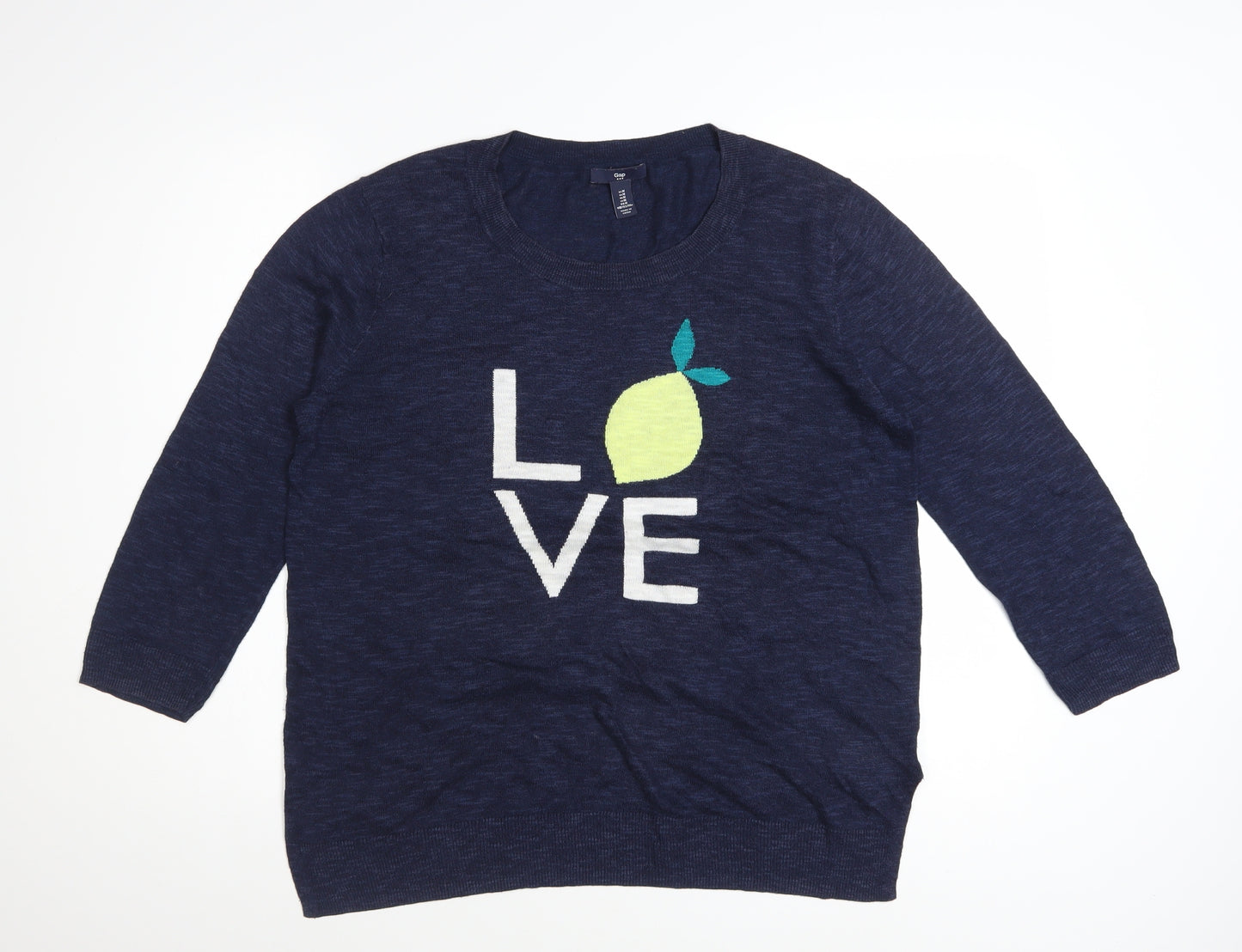 Gap Women's Blue Love Graphic Pullover Jumper Size M
