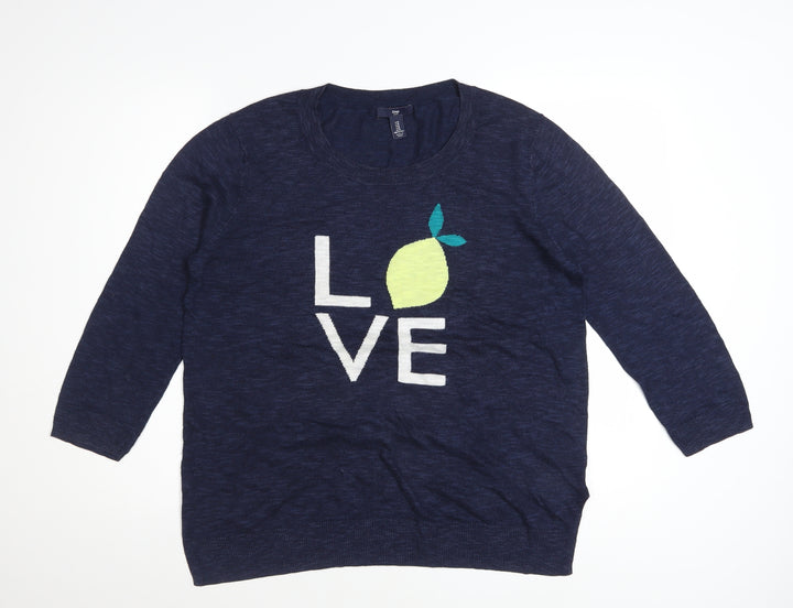 Gap Women's Blue Love Graphic Pullover Jumper Size M