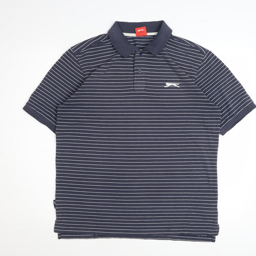 Slazenger Men’s Blue Striped Polo Shirt Size M Cotton Casual