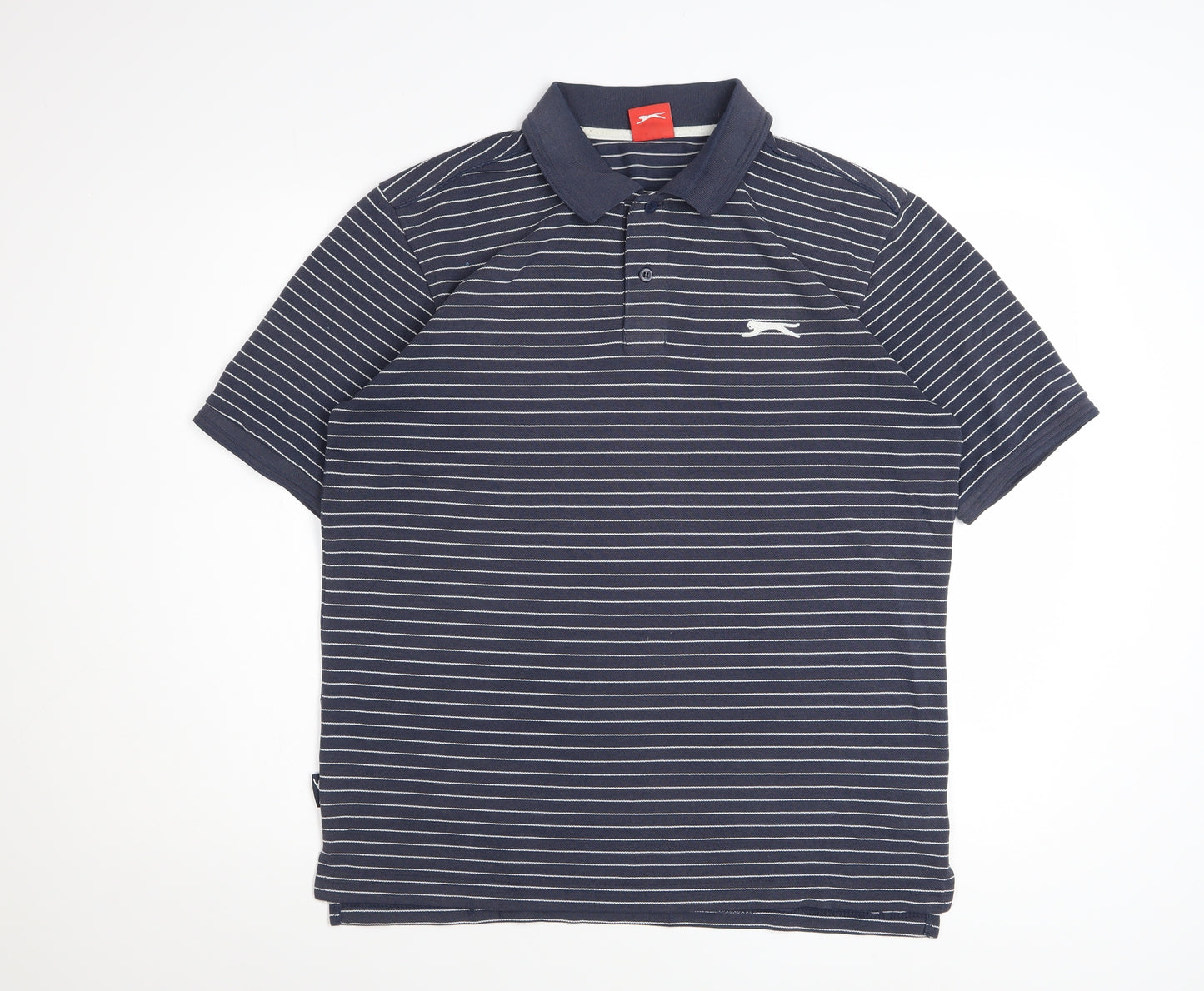 Slazenger Men’s Blue Striped Polo Shirt Size M Cotton Casual