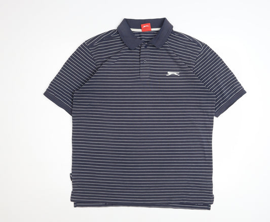 Slazenger Men’s Blue Striped Polo Shirt Size M Cotton Casual